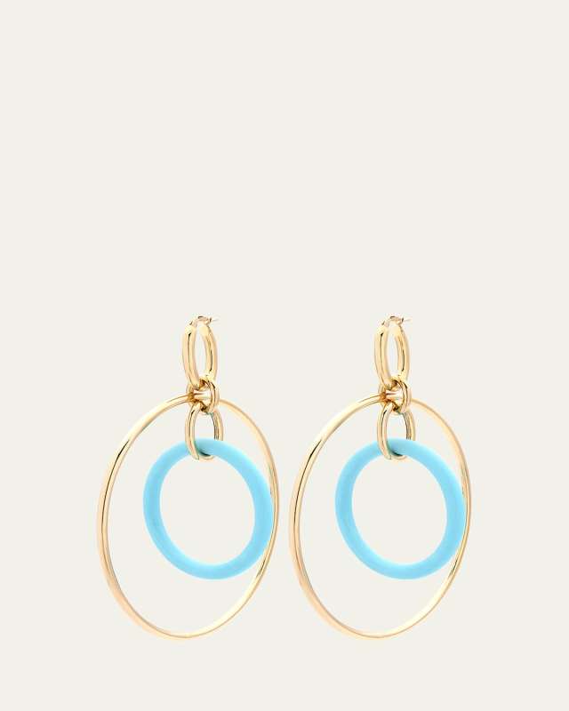 18K Yellow Gold Large Turquoise Orbite Earrings